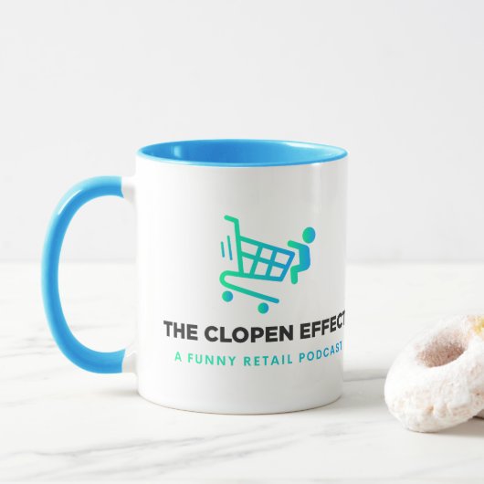 The Clopen Effect - Black Logo Two-Tone Coffee Mug Tasse (Mit Donut)