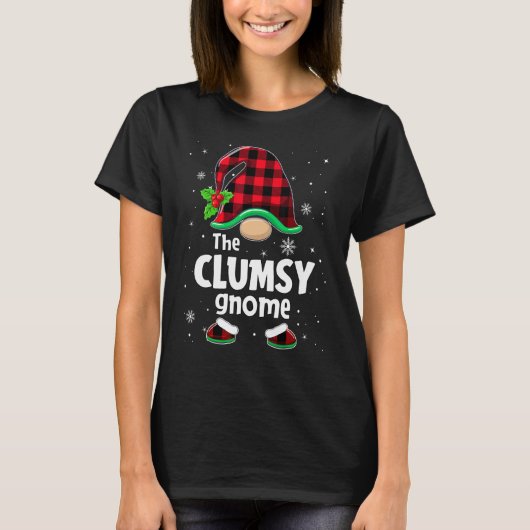 The Clumsy Gnome Buffalo Plaid Christmas Matching  T-Shirt (Vorderseite)