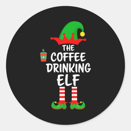 The Coffee Drinking Elf Matching Family Christmas  Runder Aufkleber (Vorderseite)
