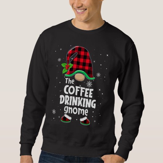The Coffee Drinking Gnome Buffalo Plaid Christmas  Sweatshirt (Vorderseite)