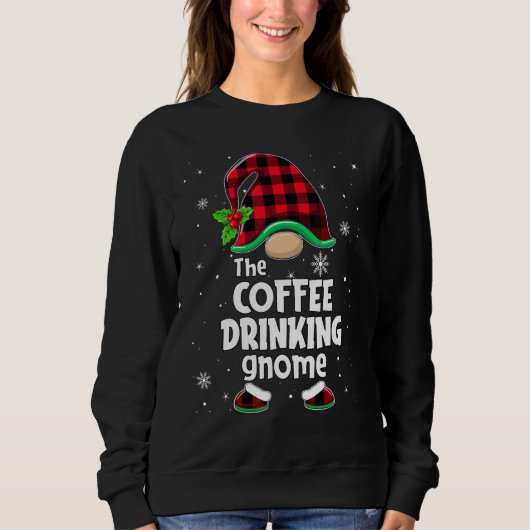 The Coffee Drinking Gnome Buffalo Plaid Christmas  Sweatshirt (Vorderseite)