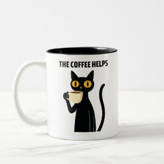 The Coffee Helps – Cute Black Cat Coffee Mug Zweifarbige Tasse
