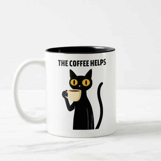 The Coffee Helps – Cute Black Cat Coffee Mug Zweifarbige Tasse (Links)