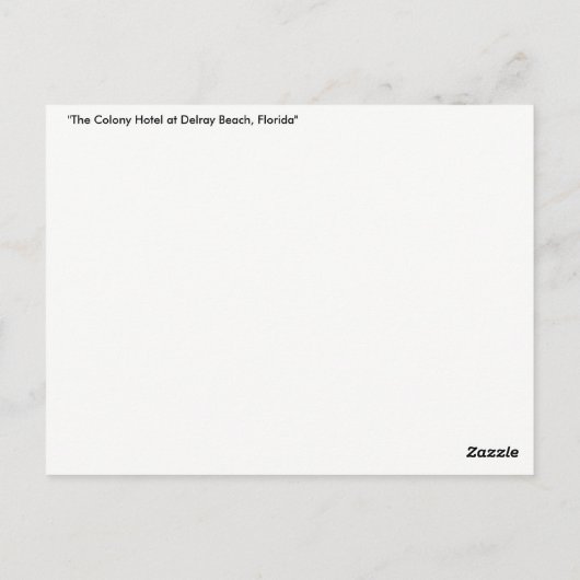 "The Colony Hotel at Delray Beach, Florida" Karte (Rückseite)