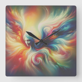 The Colorful Wispy Angel on Front of a   Quadratische Wanduhr