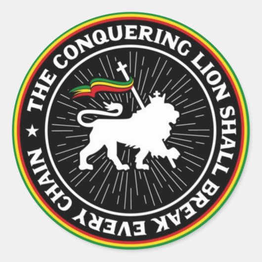 The Conquering Lion Shall Break Every Chain Rasta Runder Aufkleber (Vorderseite)