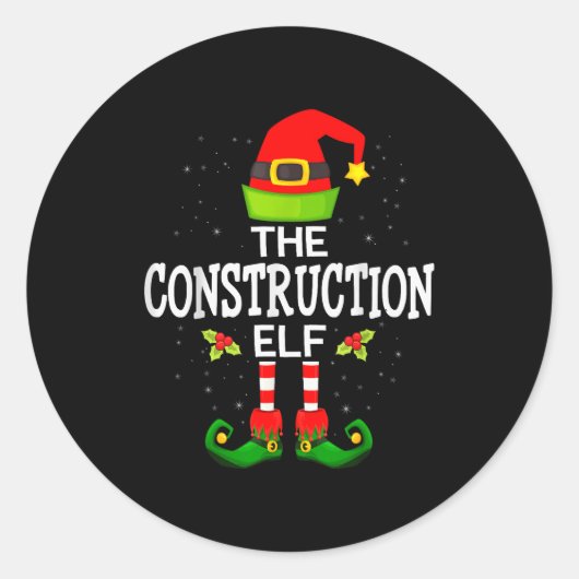 The Construction Elf Christmas Family Matching Paj Runder Aufkleber (Vorderseite)