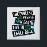 The Coolest People on Earth Live in Eagle Rock Button<br><div class="desc">This design features bold, layered text with the phrase "The Coolest People on Earth Live in Eagle Rock" in a striking cool color palette. A globe graphic, integrated with coordinating blue and green blocks, symbolizes the city's global appeal. The design is suitable for showcasing local pride, as it boldly declares...</div>