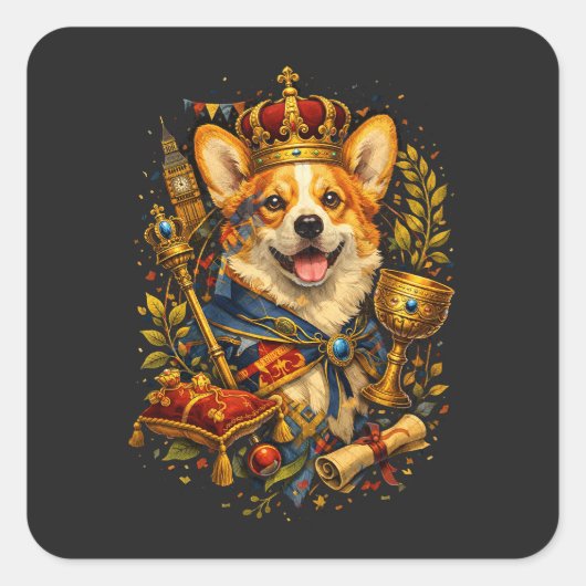 The Corgi King Quadratischer Aufkleber (Vorderseite)
