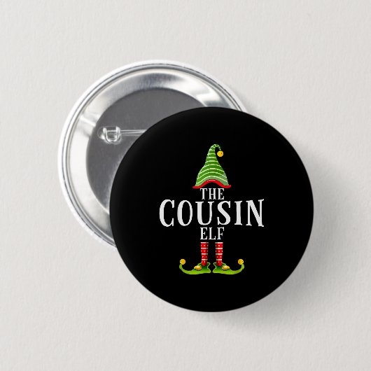 The Cousin Elf Funny Matching Pajama Xmas  Button (Vorne & Hinten)