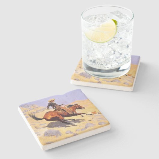 The Cowboy (von Frederic Remington) Steinuntersetzer (Seitenansicht)