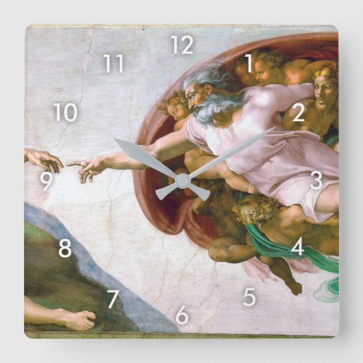 The Creation of Adam, Michelangelo Quadratische Wanduhr (Vorderseite)