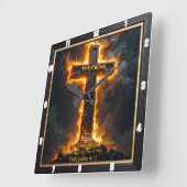 The Cross Medallion Fire Philippians 4:13 Verse Quadratische Wanduhr (Winkel)