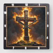 The Cross Medallion Power Philippians 4:13 Verse Quadratische Wanduhr (Vorderseite)