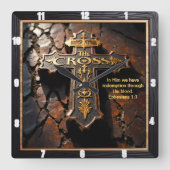 The Cross Redemption Ornate Earth Ephesians 1:7 Quadratische Wanduhr (Vorderseite)