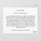 The Crow and Pitcher Postcard Postkarte (Rückseite)