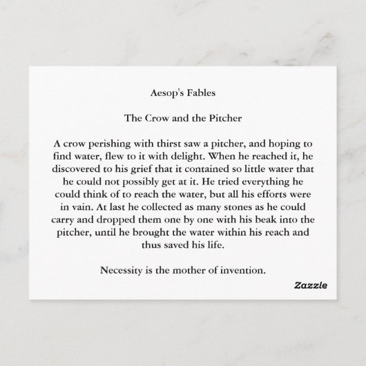 The Crow and Pitcher Postcard Postkarte (Rückseite)