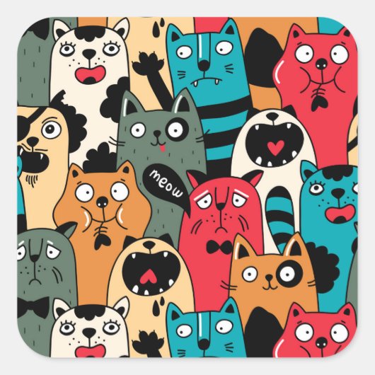 The crowd of cats quadratischer aufkleber (Vorderseite)