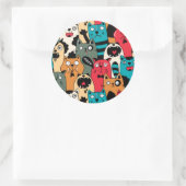 The crowd of cats runder aufkleber (Tasche)