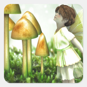 The Curious Fairy - Fairy and Toadstools Quadratischer Aufkleber