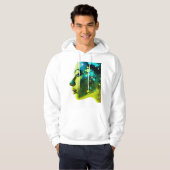 The Cyborg Woman on a Cozy Long Sleeve White Hoodie (Vorne ganz)