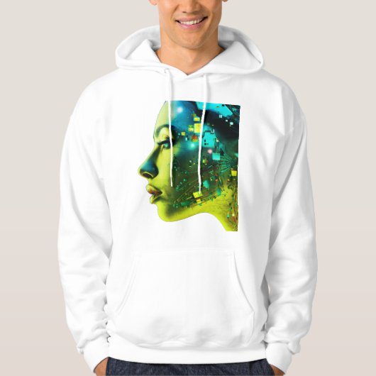 The Cyborg Woman on a Cozy Long Sleeve White Hoodie (Vorderseite)