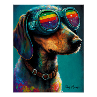 The Dachshund Dog With Sunglasses - Composition005 Poster