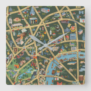 The Daily Telegraph Bildkarte von London Quadratische Wanduhr