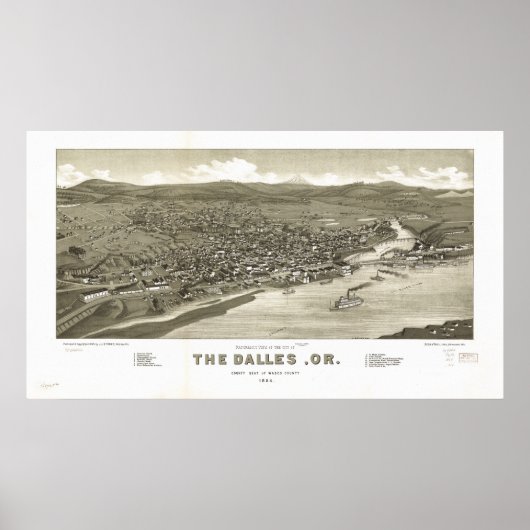 The Dalles Oregon 1884 Antique Panoramic Map Poster (Vorne)