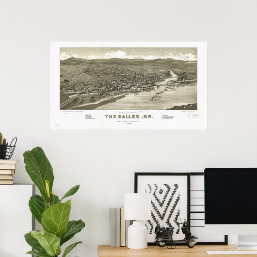 The Dalles Oregon 1884 Antique Panoramic Map Poster (Heimbüro)