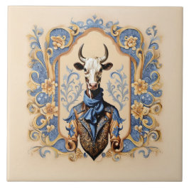 The Dapper CowBoy Funny Modern Cow Art Fliese