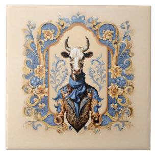 The Dapper CowBoy Funny Modern Cow Art Fliese