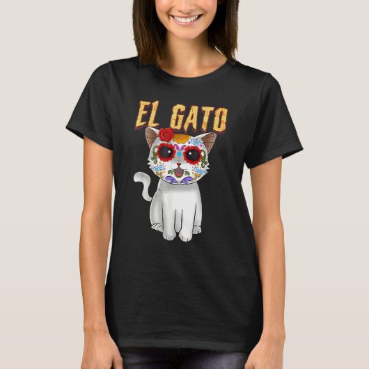 The Day of Dead Cute Sugar Skull Cat Dia de Los Mu T-Shirt (Vorderseite)