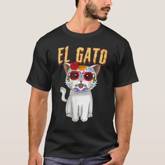 The Day of Dead Cute Sugar Skull Cat Dia de Los Mu T-Shirt (Vorderseite)
