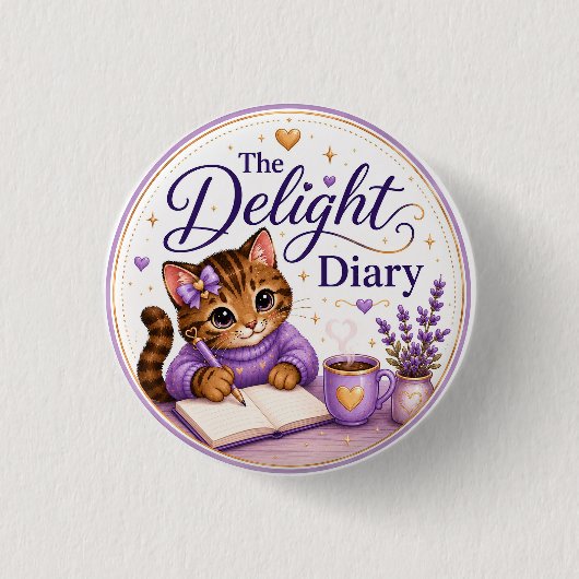 The Delight Diary Süße Katze Lila Gold Button (Vorderseite)