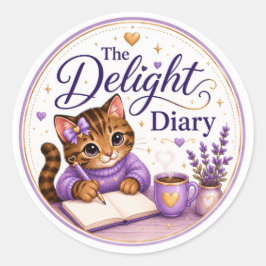 The Delight Diary Süße Katze Lila Gold Runder Aufkleber