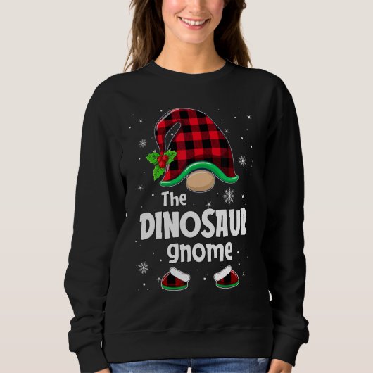 The Dinosaur Gnome Buffalo Plaid Christmas Matchin Sweatshirt (Vorderseite)