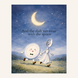 The Dish Ran Away with the Spoon Nursery Rhyme Art Poster