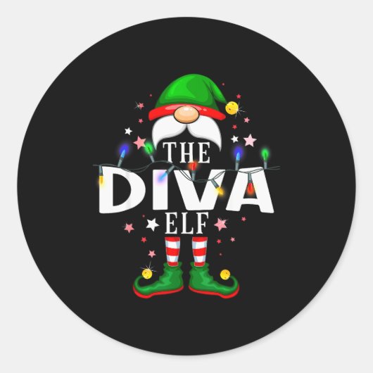 The Diva Elf Christmas Family Pajama Party Runder Aufkleber (Vorderseite)