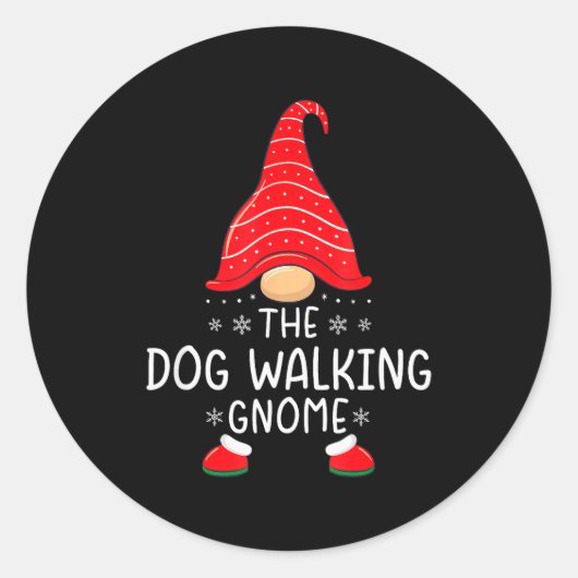 The Dog Walking Gnome Xmas Family Matching Funny C Runder Aufkleber (Vorderseite)