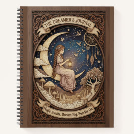 The Dreamer's Journal Crescent Moon Wood Carved  Notizblock