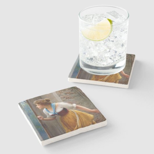 The Eavesdropper (von Eugene de Blaas) Steinuntersetzer (Seitenansicht)