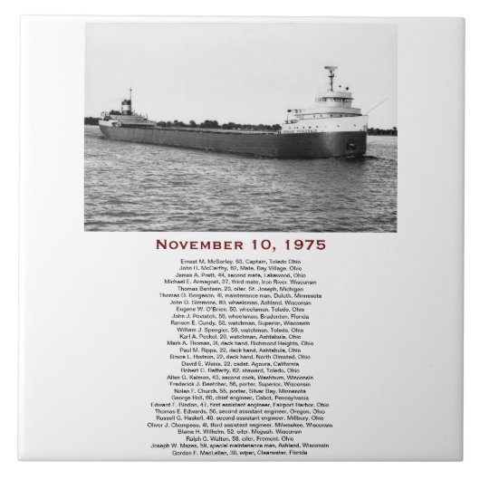 The Edmund Fitzgerald with Crew Names Fliese (Vorderseite)
