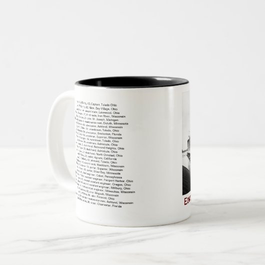 The Edmund Fitzgerald with Crew Names Zweifarbige Tasse (Vorderseite Links)
