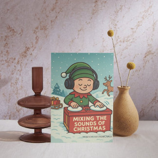 The Elf DJ on the Snowy Path Feiertagspostkarte