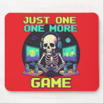 The Eternal Gamer Mousepad<br><div class="desc">Perfect for the dedicated gamer who can't resist one more round. Featuring a cool skeleton setup,  this design captures the ultimate gaming addiction in a fun,  retro style. A must-have for every PC and console enthusiast!</div>