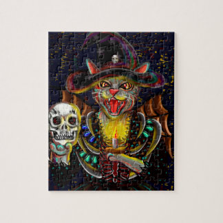 The Evil Witch Cat Holds a Skull and a Candle Puzzle