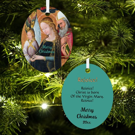 The Expectant Madonna with Saint Joseph Oval Ornament Aus Metall