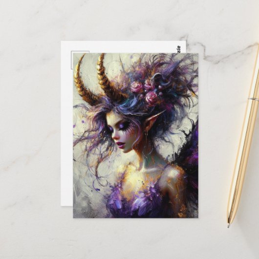 The Fairy in Purple with Horns on Her Head Postkarte (Vorderseite/Rückseite Beispiel)