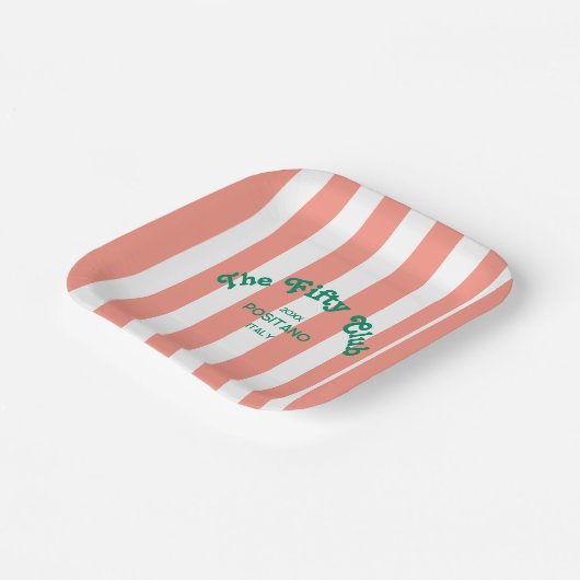 The Fifty Club Pink Cabana Stripe 50th Birthday Pappteller (Gewinkelt)